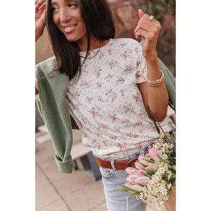 Lulu Tee - Pink Floral | Womenswear T-Shirt Floral Print Soft Stretchy | Plus Size