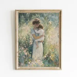 Motherhood Boy Mom | Vintage Print | Cottagecore Wall Art | Nursery Wall Decor | Gift for New Boy Mother poster no frame