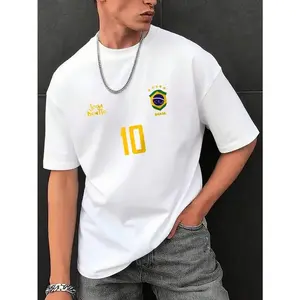 Men's Graphic T-Shirt, Retro Brazil Football Jersey - Legendary Number 10, Casual Football Fan Outfit, Football Jersey, 100% Polyester Breathable Knit Fabric, Regular Fit Round Neck Design graphic tee