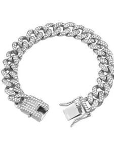 Rhinestone Decorated Cuban Link Bracelet, Fashionable Jewelry for Party, Daily Clothing Decor, Trendy All-match & Exquisite Jewelry for Birthday Gift, Stainless Steel Bangle, High Quality Bracelet, Metal Bracelet, Cuban Bracelets