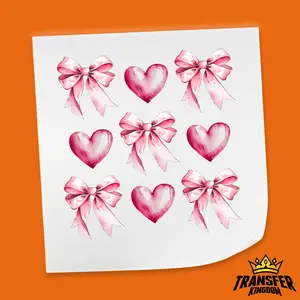 Pink Bow And Heart Pattern - Valentine's Day DTF Heat Transfer Sheet