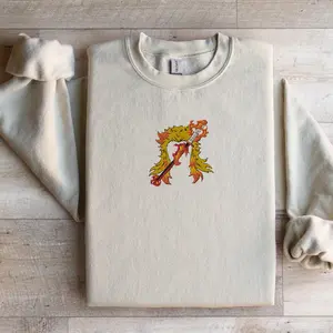 Embroidered Anime Tshirt, Anime Embroidered Sweatshirt, Rengoku Embroidered shirt, Demon Slayer, Kimetsu no yaiba