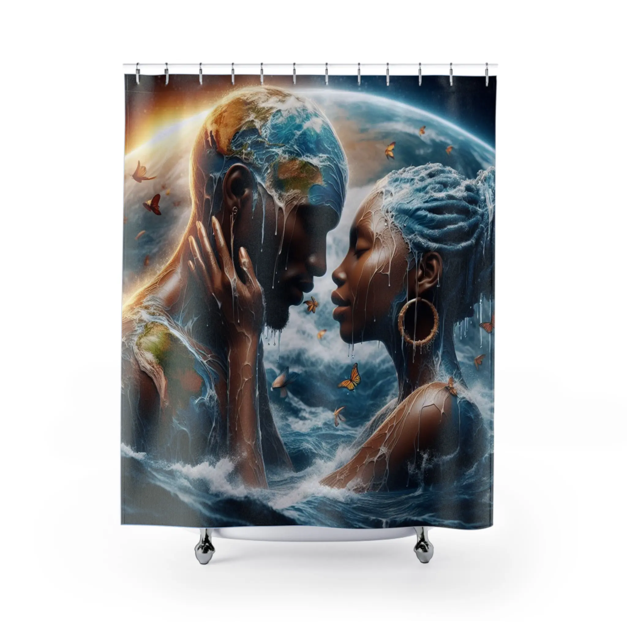 Cosmic Love Shower Curtain – Ethereal Home Decor, Ideal Gift for Couples, Unique Bathroom Art, Nature-Inspired Bathroom Accessory, Ethnic