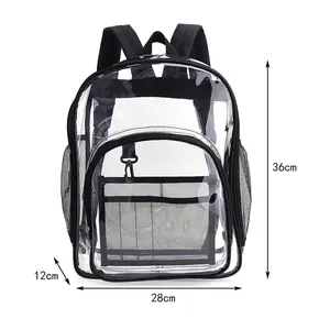 wowmtn  WOWMTN Clear Backpack (Clear/Black) Heavy Duty PVC Transparent Backpack with Reinforced Strap for College, Travel Backpack, Waterproof, Daily Backpack, Reinforced Straps