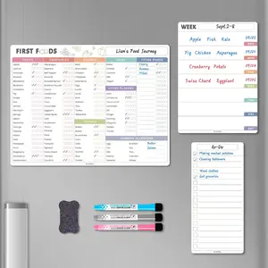 Baby First Food Tracker Fridge Magnet, Dry Erase Baby Food Chart/Checklist Set - Daily Log Meal Planner for Refrigerator, 3 Markers + Eraser