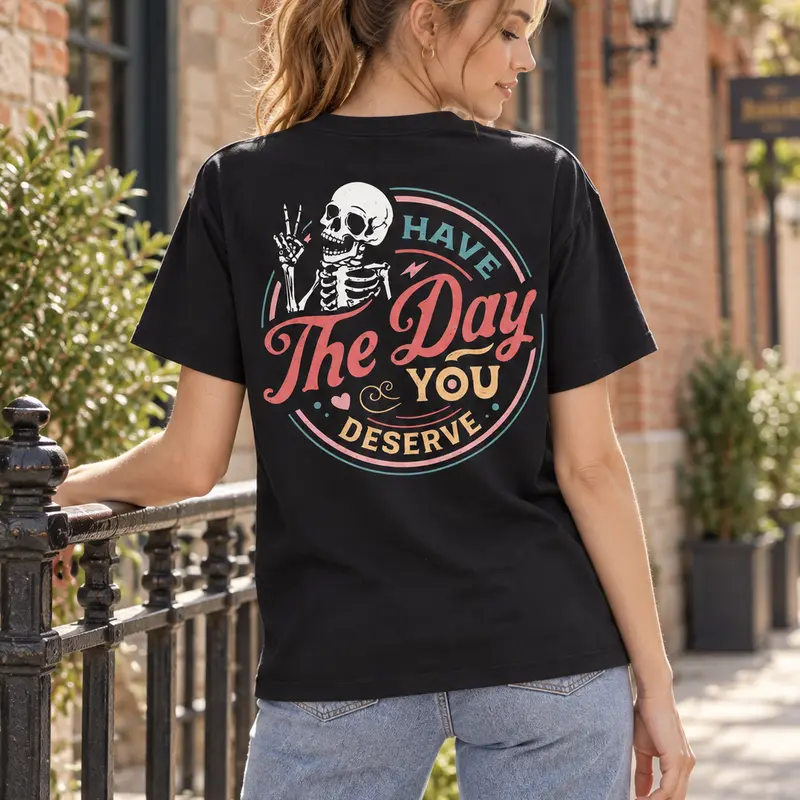 Inspirational Skeleton Graphic Apparel，Women's Cotton Short-Sleeve Crew Neck T-Shirt, Chic Elegant Casual Summer, Viral Positive Motivational Top，Plus Size，Unisex，Graphic T-Shirt，Streetwear，Party wear，Summer outfits，Vintage