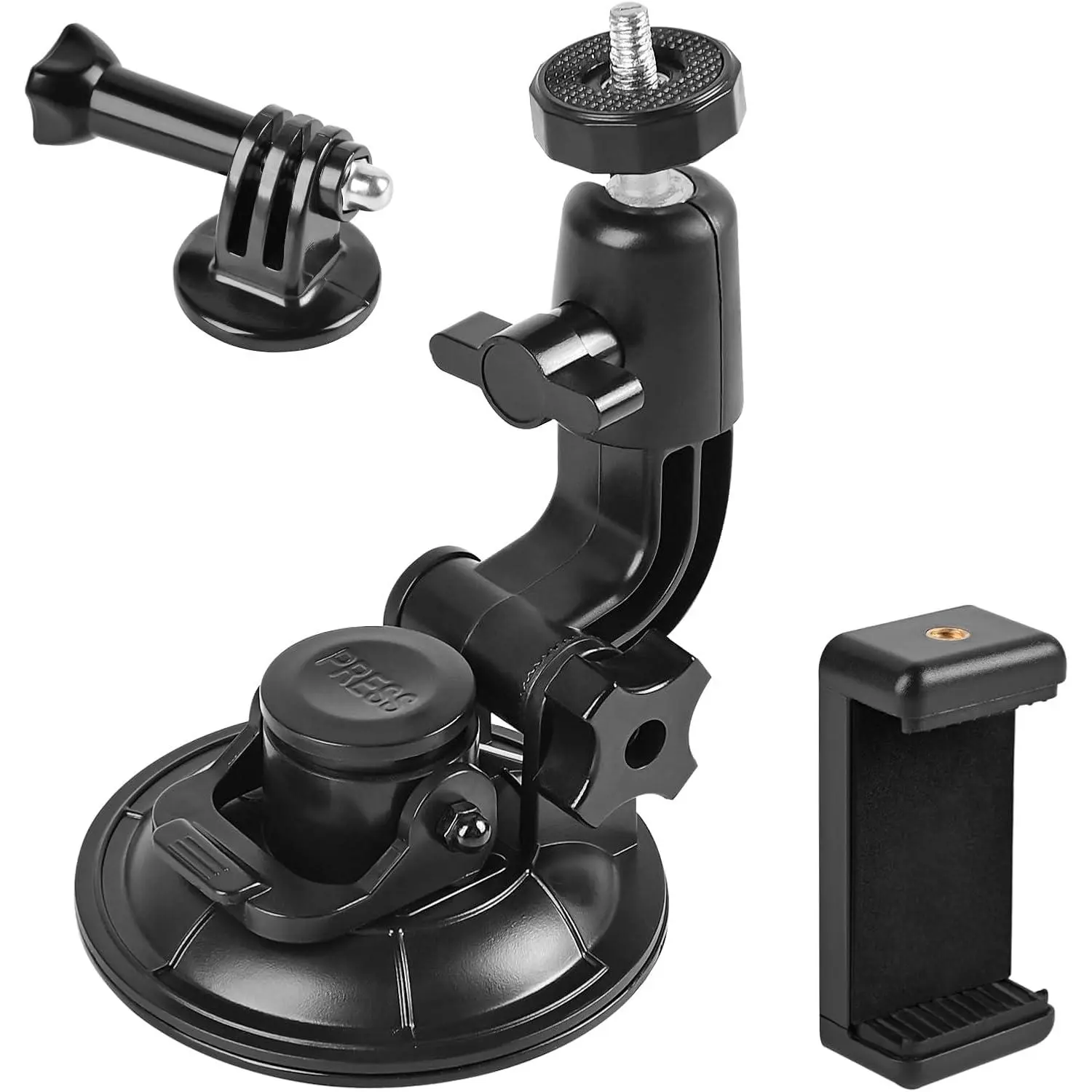 Dash Cam Suction Cup Mount Windshield Camera Holder Stand 9CM with Phone Bracket for GPS Driving DVR Action Camcorder Video Record POV/VLOG Compatible with  Hero, Insta360 Smartphone