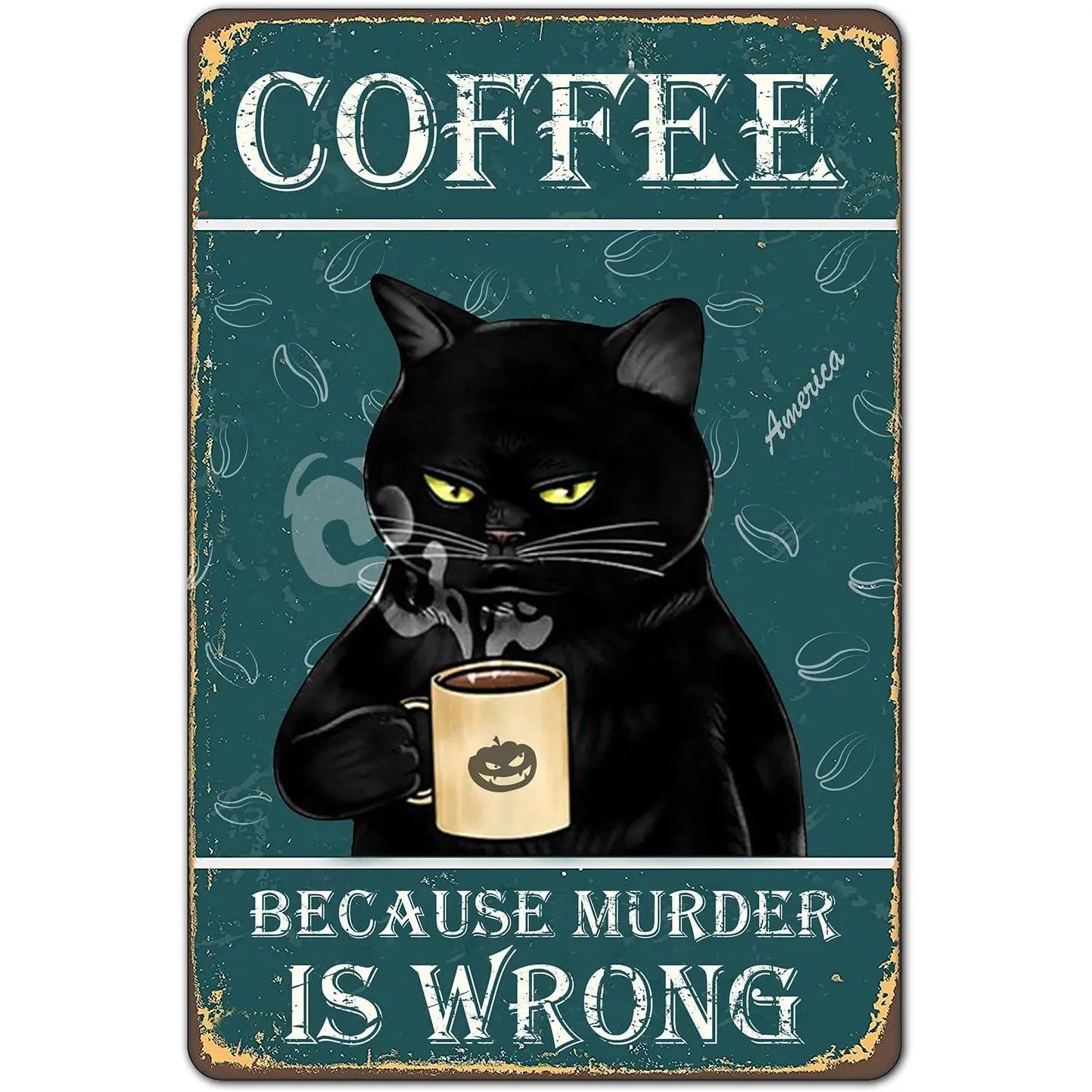 Bestylez Funny Black Cat Prefer Coffee Signs For Kitchen, Coffee Bar, Coffee Nook, Corner Coffee Station Accessories Decor, 12 x 8 Inch (912)