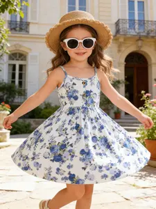 Adorable Floral Print Halter Dress for Girls, Breathable Sleeveless Sun Dress, Casual Vacation Wear, Perfect for Beach and Garden