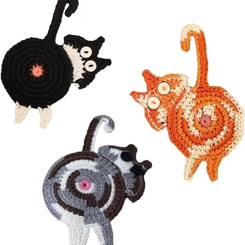 3PCS Hand Knitted Sunshine Insulation Kitchen Coasters - Cute Creative Tableware for Coffee, Tea; Desktop Gifts for Wife, Female Friends, Animal Enthusiasts