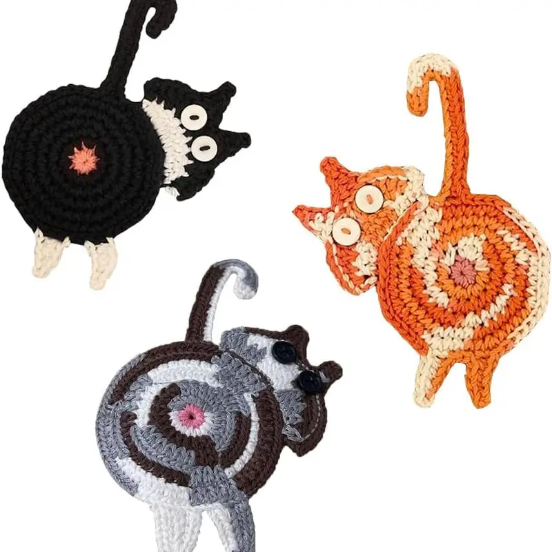 3PCS Hand Knitted Sunshine Insulation Kitchen Coasters - Cute Creative Tableware for Coffee, Tea; Desktop Gifts for Wife, Female Friends, Animal Enthusiasts