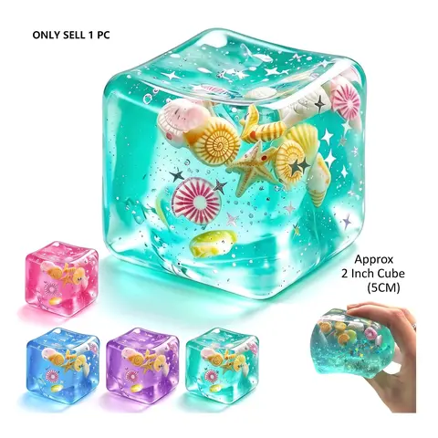 Transparent Glitter Jelly Cube Squishies Toys - BPA-Free, Latex-Free, Non-Toxic, Lightweight Slow Rising Anxiety Fidget Stress Relief Toy for Neurodivergent Kids, Beach Travel Item