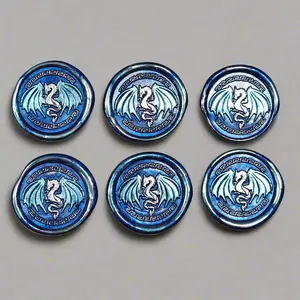 Dragon Wings Spread Wax Seals Blue & Silver Set of SIX, with Adhesive Wax Seals for Cards, Invitations and Gifts