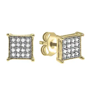 Dazzlingrock Collection 0.25 Carat (Ctw) Round White Diamond Square Cluster Unisex Stud Earrings in 18K Yellow Gold Plated Sterling Silver in Push Back