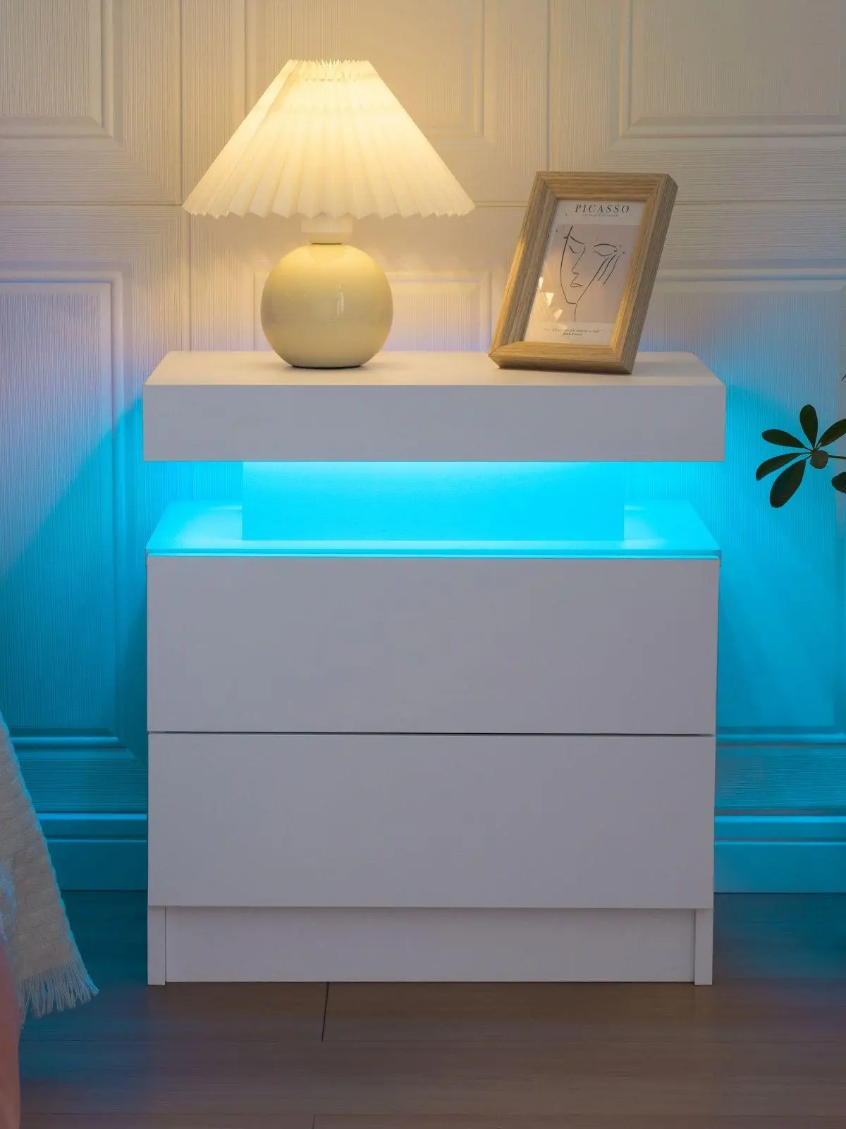 i-aplus Night Stand LED Nightstand with 2 Drawers Modern Bedside Tables for Bedroom, Living Room
