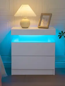 Night Stand LED Nightstand with 2 Drawers Modern Bedside Tables for Bedroom, Living Room