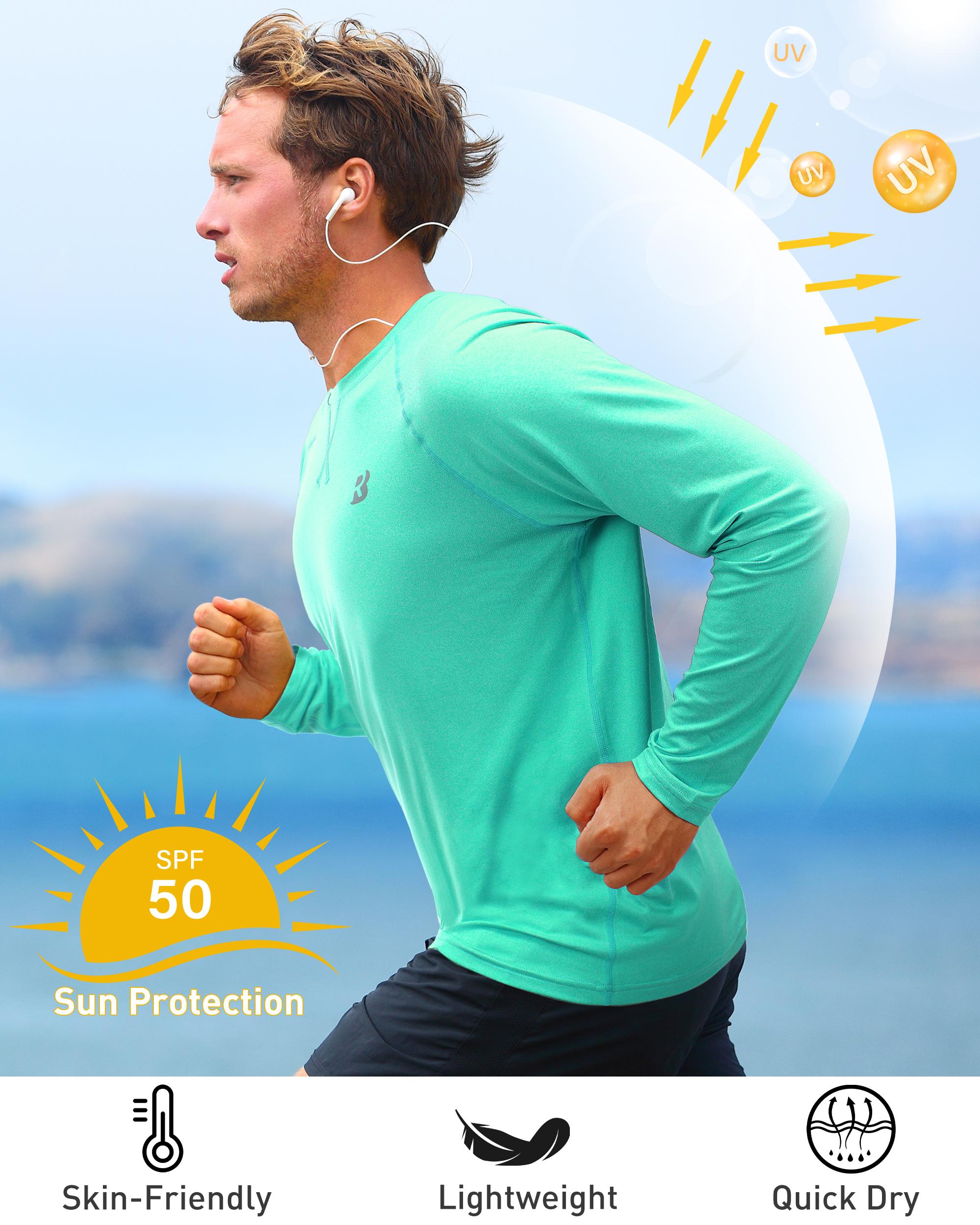 Roadbox Men's UPF 50+ Long Sleeve Sun Protection Shirt - UV SPF Fishing Running Hiking Rash Guard