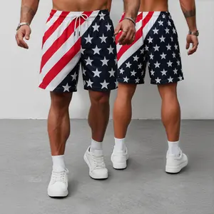 Mens American flag swim trunks lightweight drawstring shorts with diagonal stripe and star print for pool days beach weekends lake trips and backyard cookouts relaxed fit patriotic graphic summer vacation outfit