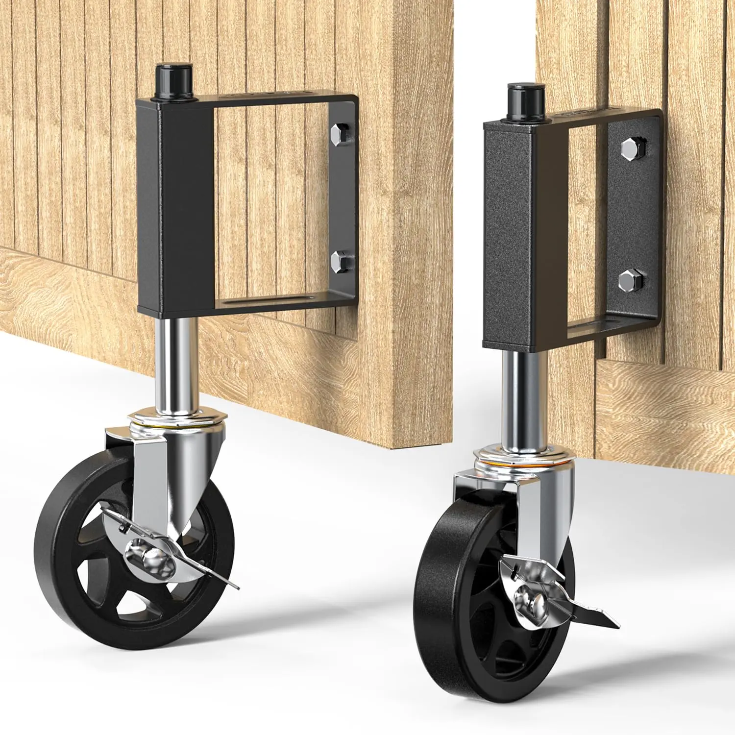 Heavy Duty Spring-Loaded Gate Support Wheel, 360° Swivel Gate Caster with Rubber Wheel, Self-Adjusting for Wooden, Metal & Driveway Gates, 220 lb Capacity