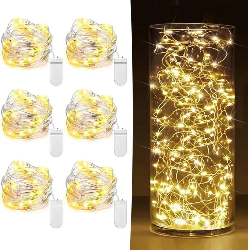 6 Pack Fairy Lights Battery Operated 7Ft 20 LED Mini String Lights Twinkle Lights Silver Wire Firefly Starry Moon Lights for Mason Jars Wedding Party Christmas Centerpiece Table Decorations,Warm White HOBAYS