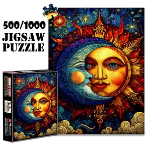 1pc 1000 piece adult puzzle 70x50cm Ornate Sun - Moon Face with Celestial Decor and Swirls 500 pieces paper jigsaw puzzle suitable for DIY creative games for adults and families, birthday, Montessori Puzzles Gift