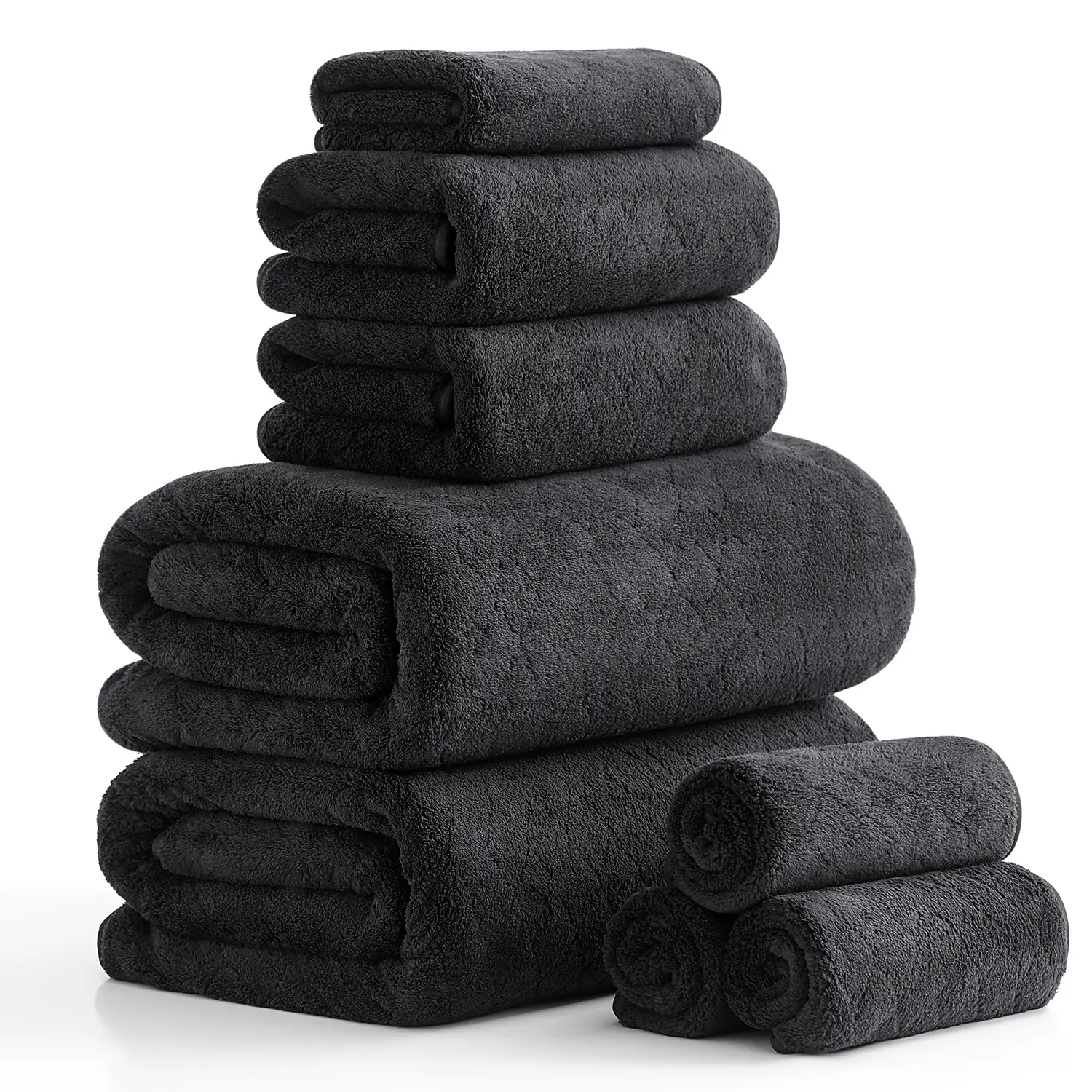 Jessy Home Synthetic Contemporary 8-Pack Absorbent Breathable Microfiber Bath Towel Set, Grey - 2 Oversized Bath Sheets, 2 Hand Towels, 4 Washcloths, Durable, Fade Resistant for Bathroom, Anniversary Gift, Absorbent Breathable Towel