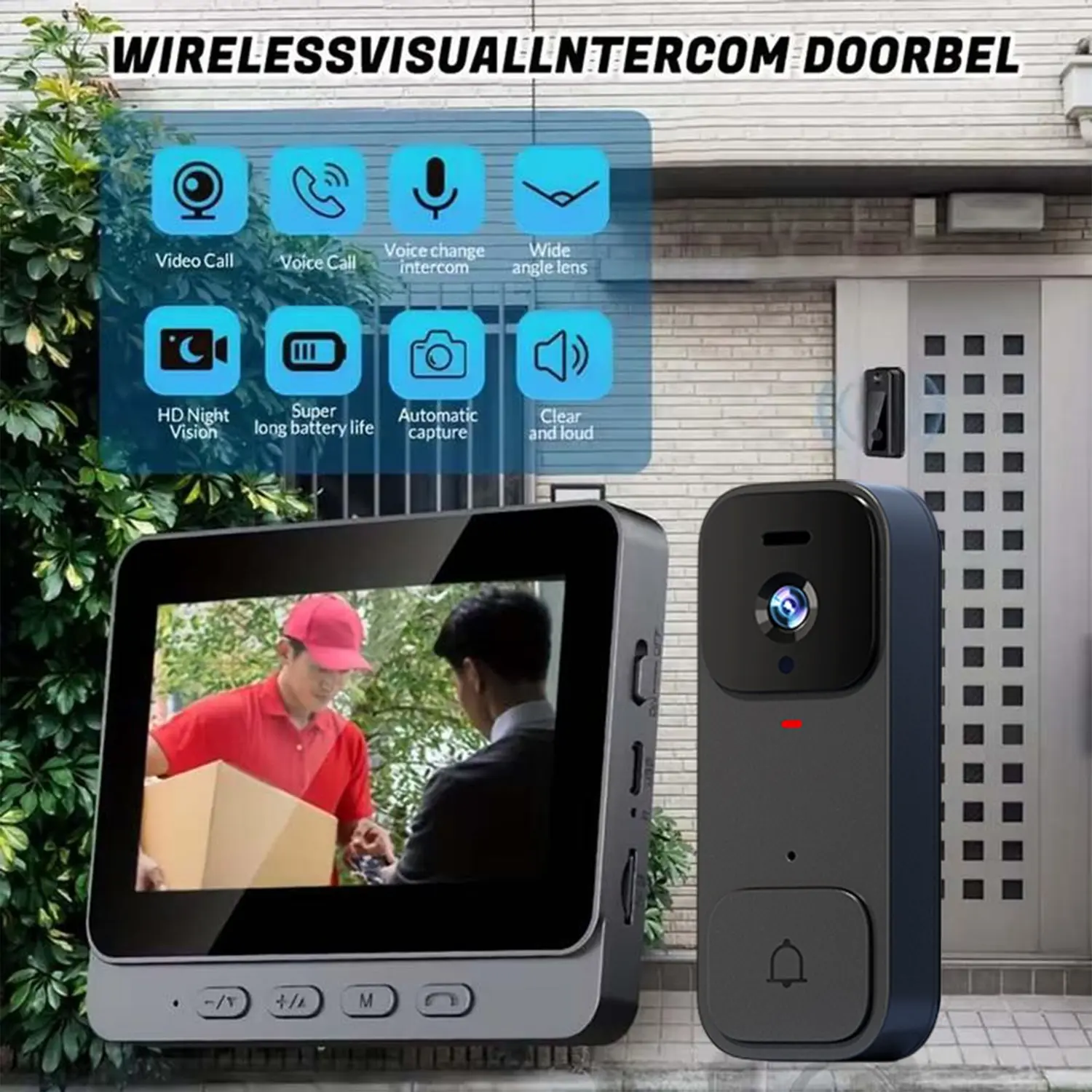 X7 Smart Video Doorbell, 4.3 Inch Color Screen, HD Video Intercom Monitor, Long Battery Life, No Network Needed, Supports Two-Way Audio