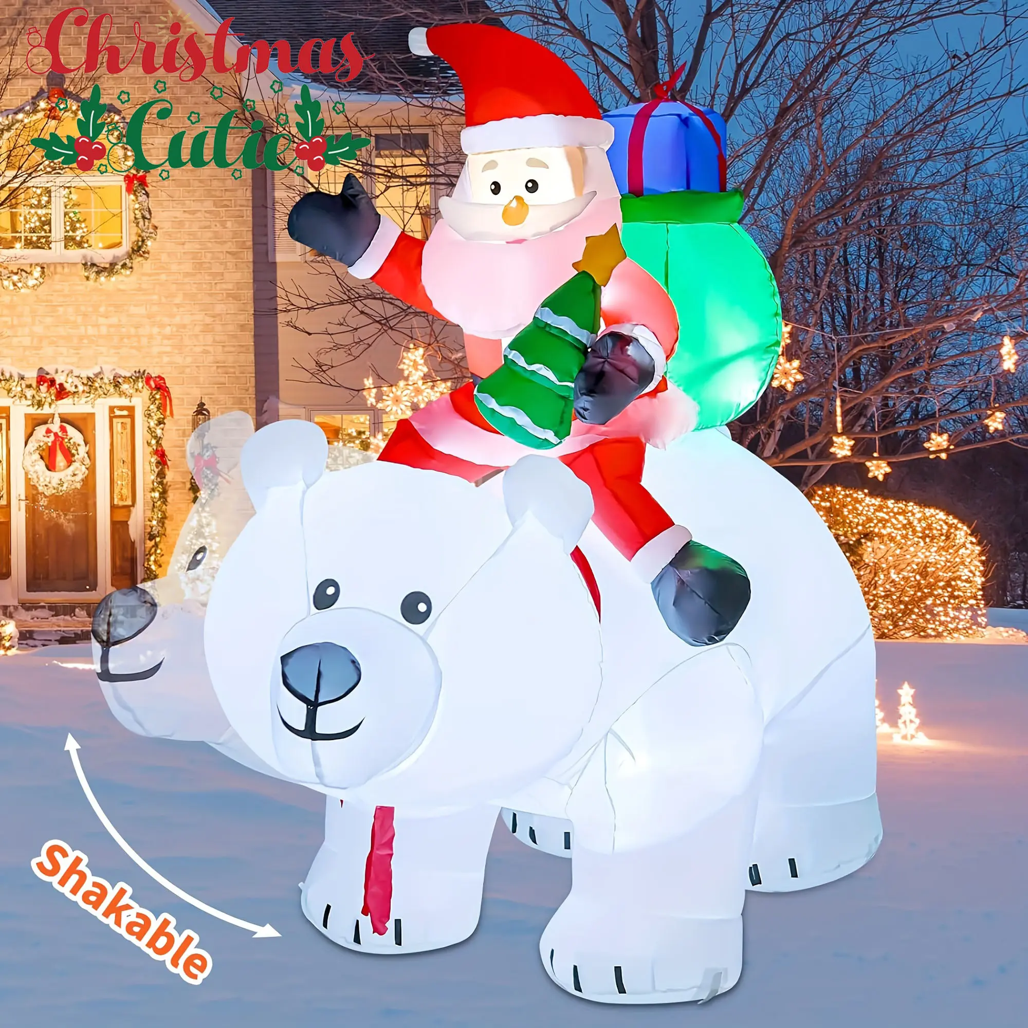 5.6 FT Christmas Inflatables Santa Clause Riding Bear with Shaking Head Outdoor Decorations Blow Up Yard Decor with LED Lights for Xmas Holiday Party Indoor Garden Lawn Décor