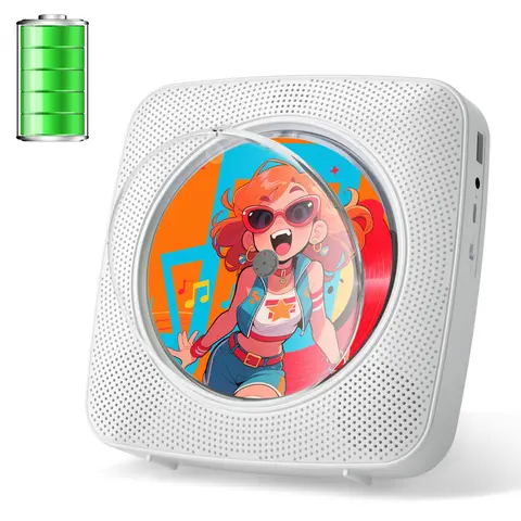 Gueray Portable Rechargeable CD Player - Hi-Fi Audio Device with Dual Speakers, Bluetooth 5.0, 1800mAh Battery, FM Radio, USB Type-C, AUX, Multi-Format Support, Remote, Memory, A-B Repeat, USB/AUX/FM Compatibility for Home, Desktop, Picnic Use