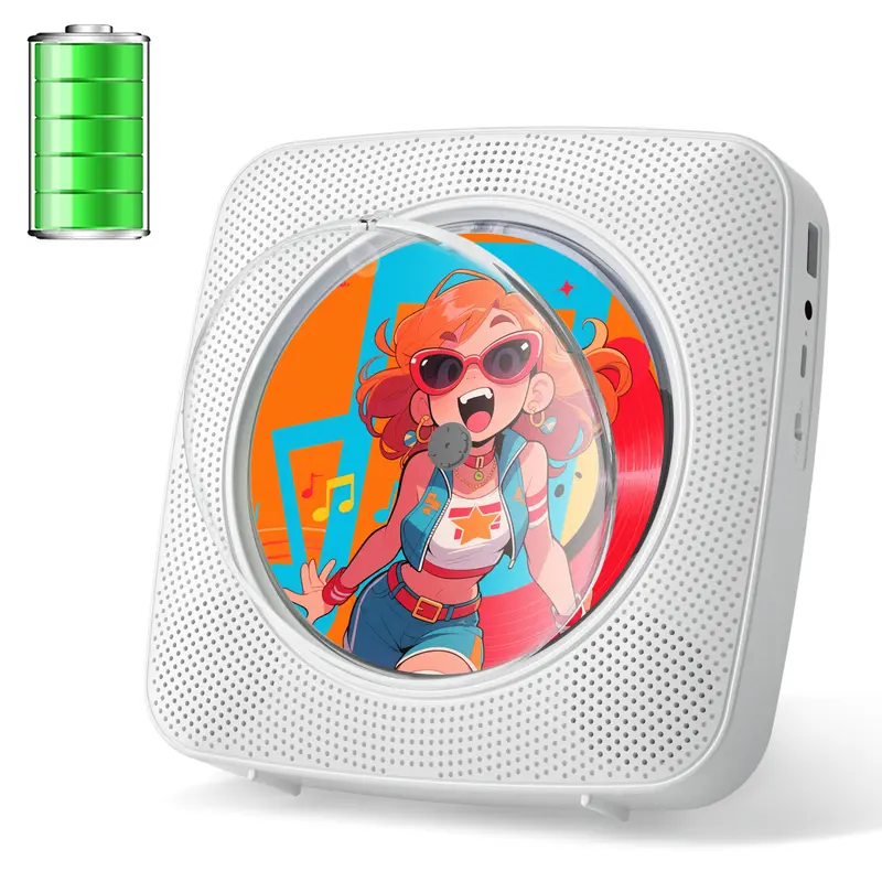 Gueray Portable Rechargeable CD Player - Hi-Fi Audio Device with Dual Speakers, Bluetooth 5.0, 1800mAh Battery, FM Radio, USB Type-C, AUX, Multi-Format Support, Remote, Memory, A-B Repeat, USB/AUX/FM Compatibility for Home, Desktop, Picnic Use