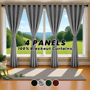 Four-piece set of completely opaque curtains, offering insulation, noise reduction, privacy protection, and home decor enhancement. These curtains are designed to darken the room and save energy