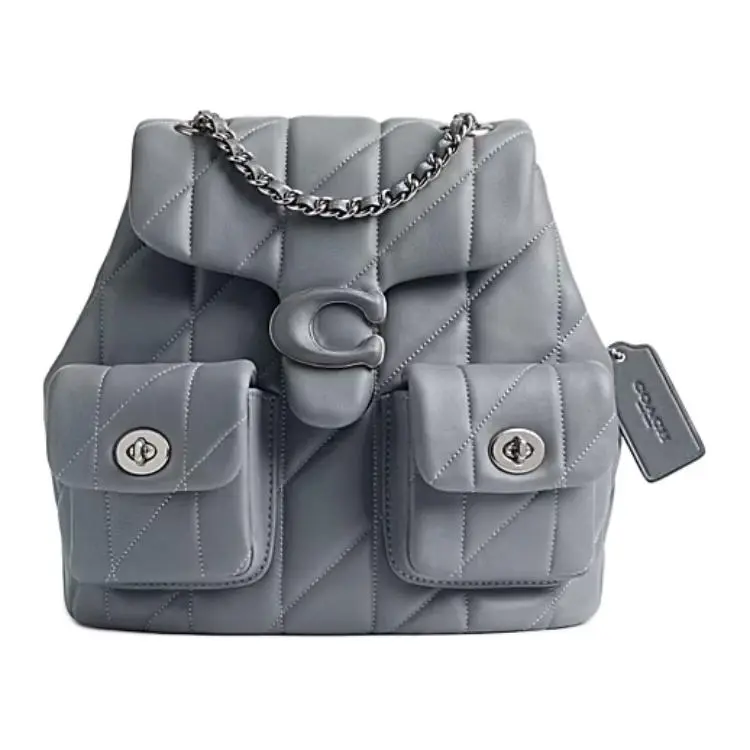 COACH Tabby 22 External Twist Lock Backpack – Small Women’s Satchel in Grey-Blue Lambskin