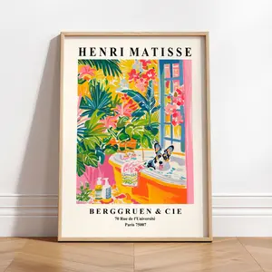 Cardigan Corgi in bathtub, Gift for dog lovers, Funny bathroom vanity art, Dog art print, Matisse poster