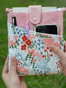 Two-In-One Reading Pen Bag, Embroidered Dual Pocket Book Case, A5 Notebook Protector, Multi-Functional Ebook Organizer, Portable Gift