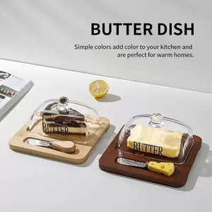 New Glass Lid Cheese Butter Cake Dessert Box, Nordic Style Butter Dish with Knife, Covered Butter Tray, Elegant Display Set (tray + Cover + Knife)