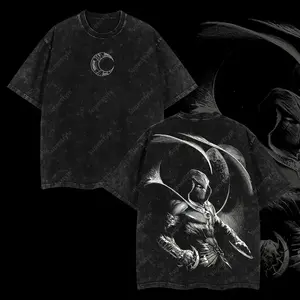 Vintage Acid Washed Moon Knight Oversized Graphic Tee | Marc Spector Midnight Guardian Double-Sided Print | Lightweight Cotton MCU Streetwear Pump Cover | Comic Superhero Fan Apparel