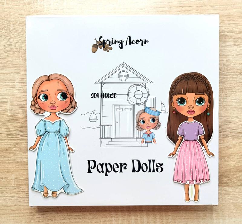Sea House – Paper Dolls Activity Book (Velcro Dress-Up, 2 Dolls, Coastal Rooms) | Spring Acorn