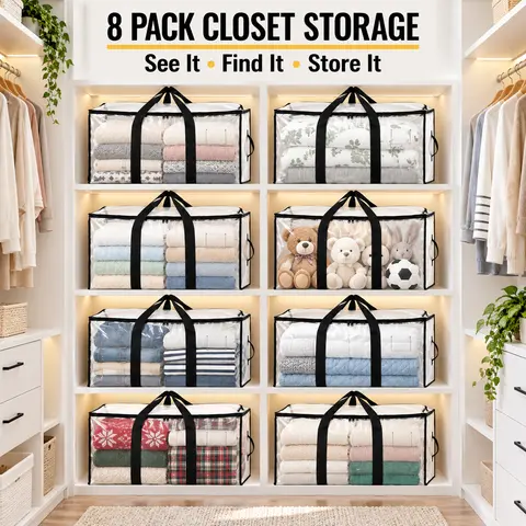 Large Packing Bags for Moving, Rectangular Zippered Storage Totes with Long Carry Straps, Side Handles and Label Pockets, Foldable Reusable Bags for Bedding, Wardrobe Items and Closet Organization Before or After a Move