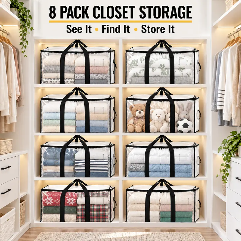 Large Packing Bags for Moving, Rectangular Zippered Storage Totes with Long Carry Straps, Side Handles and Label Pockets, Foldable Reusable Bags for Bedding, Wardrobe Items and Closet Organization Before or After a Move