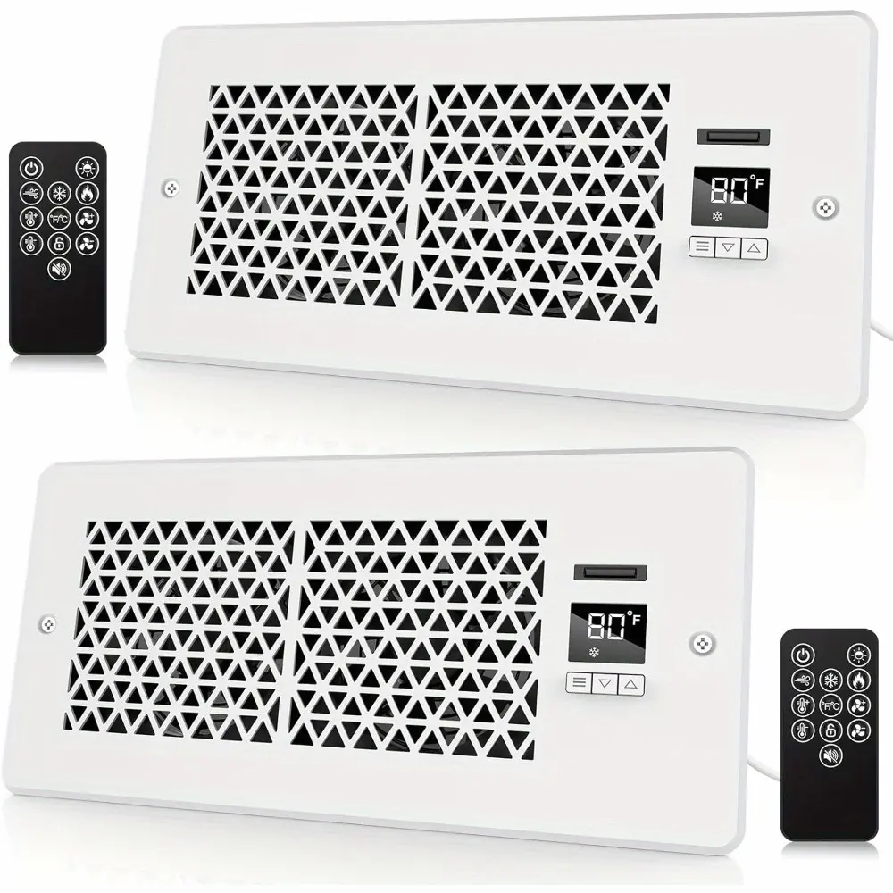 2/ 1 Pack Register Booster Fan for 4in x 10in Register Holes with Remote Control and Thermostat, 10-Speeds Floor Vent Fan Booster - Enhances AC Heating&Cooling Airflow, Quiet Air Duct Fan for Wall, White