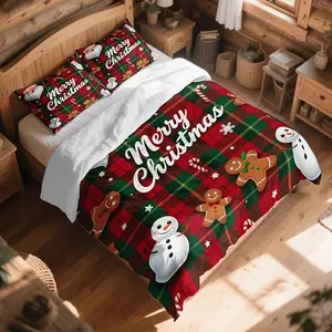 Christmas Theme Duvet Cover Set, Soft Breathable Polyester Fiber Bedding, Zipper Closure, All Seasons Use, No Comforter Included