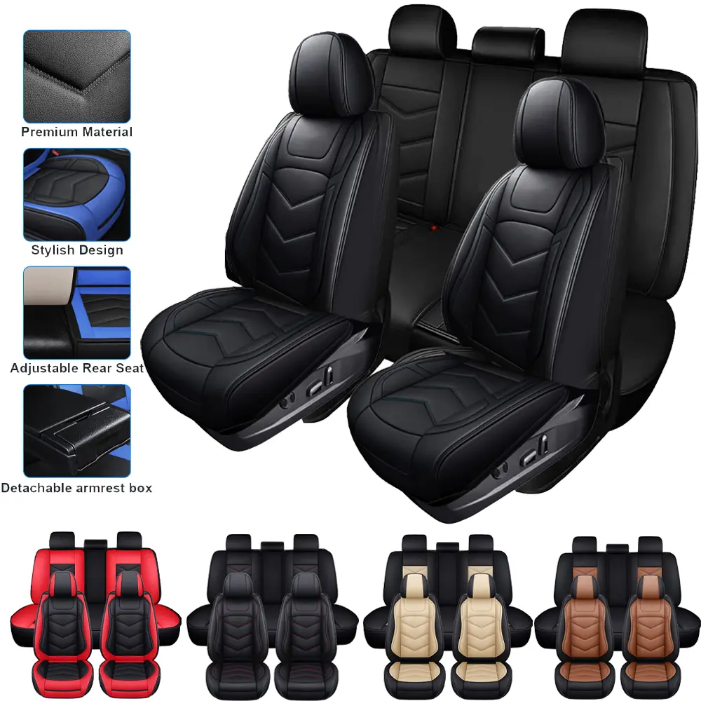 Universal for 5 Seats Full Set Car Seat Covers, Premium Leather Cushion Protectors ,Front and Rear Bench Seat, Breathable Auto Accessories,Airbag Compatible Fit for Vehicles Sedans SUVs - Various Colors