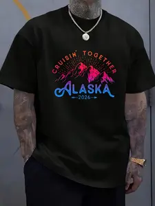 Alaska Cruise 2026 Family Summer Vacation Travel Matching T T Shirt Men Relaxed Fit Clothing for All SeasonsBreathable Sweat Wicking and Soft Suitable for Daily Commutes Lounging at Home and Casual Wear 2026 New Year's Party Street Style Outfits T