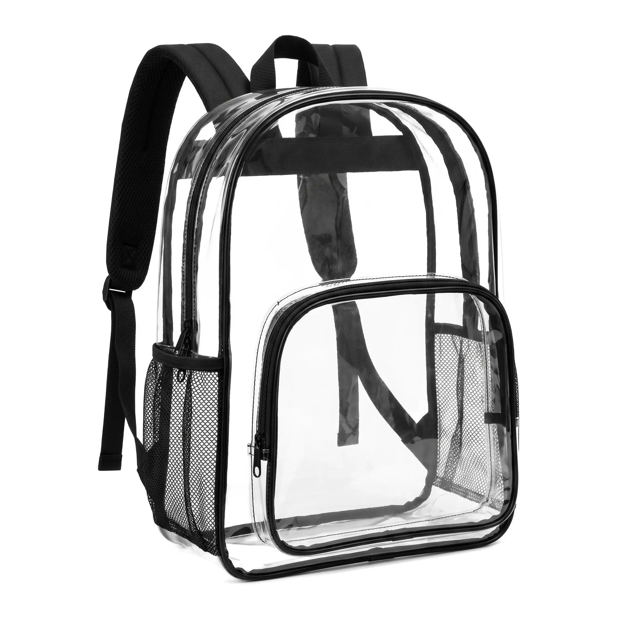 Clear PVC See-Through Backpack for Students, Lightweight Large-Capacity Casual Bag with Mesh Pocket, Solid-Color Minimalist Durable Portable Bag for Campus, Beach Everyday Use