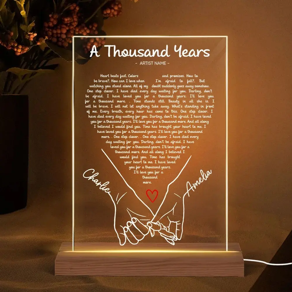 Personalized Couple Song Vinyl Heart Acrylic Plaque Night Light, Anniversary Gift for Women Men Him Her Girlfriend Boyfriend, Valentine's Day Bedroom Decor, Wedding Home Keepsake