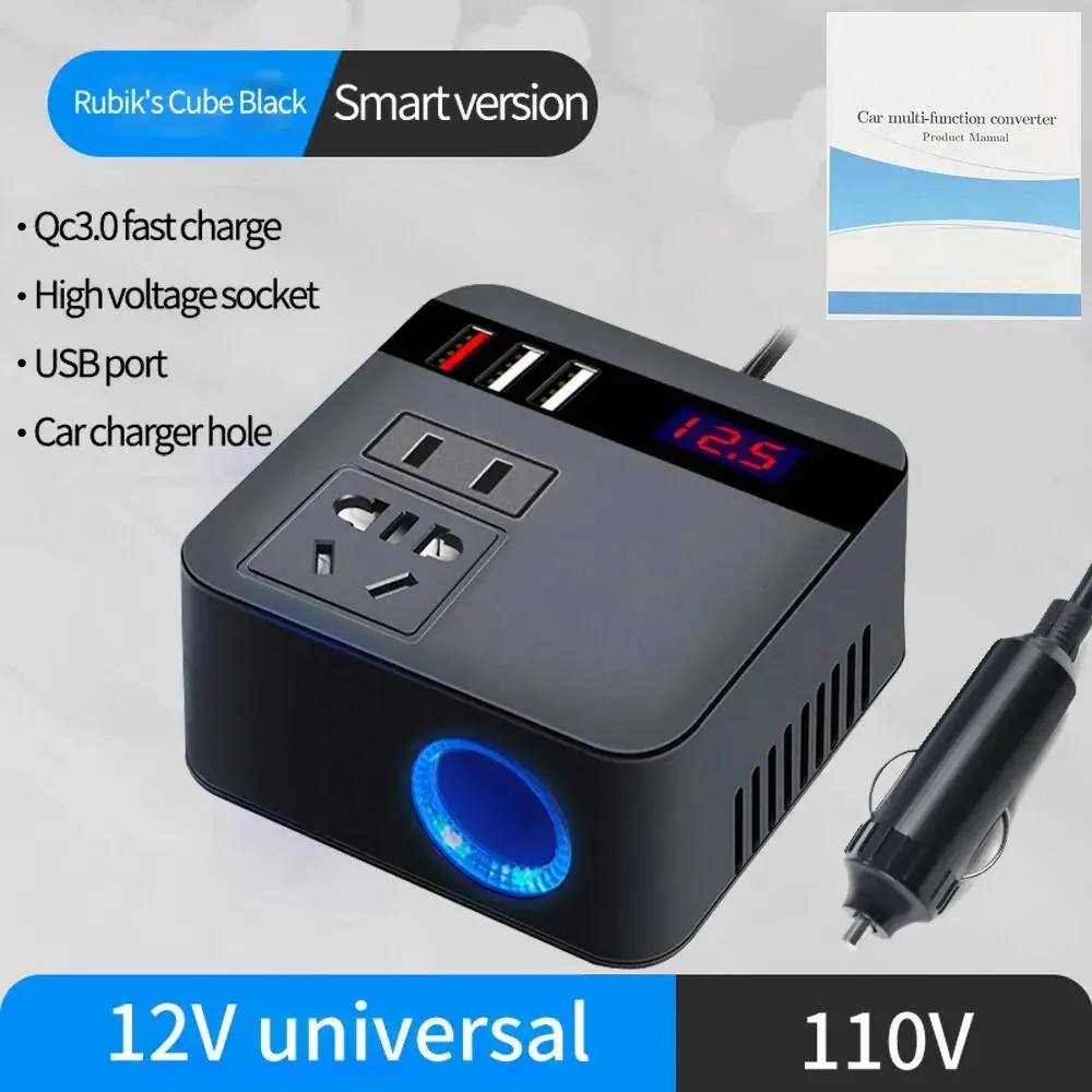 300W Portable Power Inverter, 12V DC to 110V AC Converter with Multiple Outlets, Compact portable design, stable voltage output, widely used for home power supply, device charging and daily outdoor & indoor electrical use anytime anywhere easily