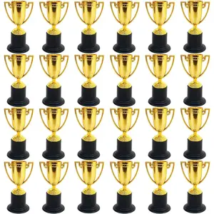 24 Packs Golden Plastic Sports Competition Trophy Props, 2×2×4 Inch Mini Award Trophy Cups Suitable for School Activities Competition Reward