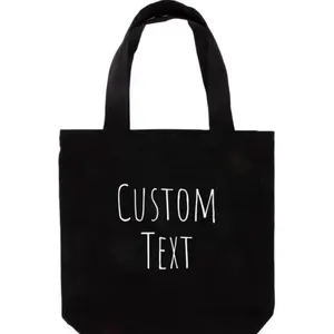 Customizable text black tote bag, art canvas bag custom text