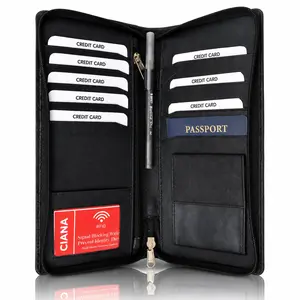 RFID Premium Leather Zipper Travel Credit Card Passport Wallet