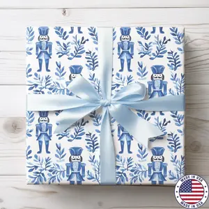 Nutcracker Blue Toile Christmas Wrapping Paper, Christmas Toile Wrapping Paper, Christmas Wrapping Paper Toile, Blue Toile de Jouy Wrapping